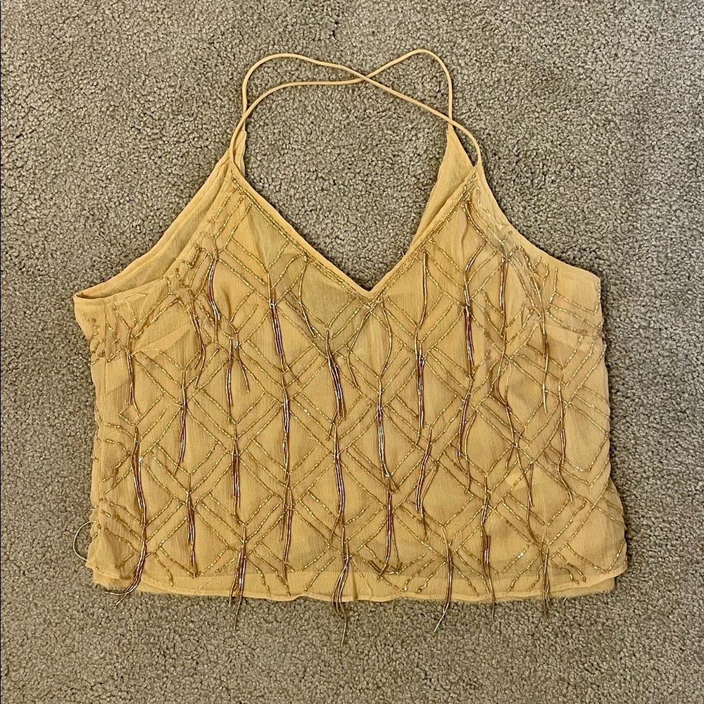 Free People Beaded Gold Camisole